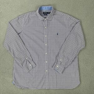 Polo Ralph Lauren Button Up Shirt Men 2XL Blue Plaid 100% Cotton Stretch Pony